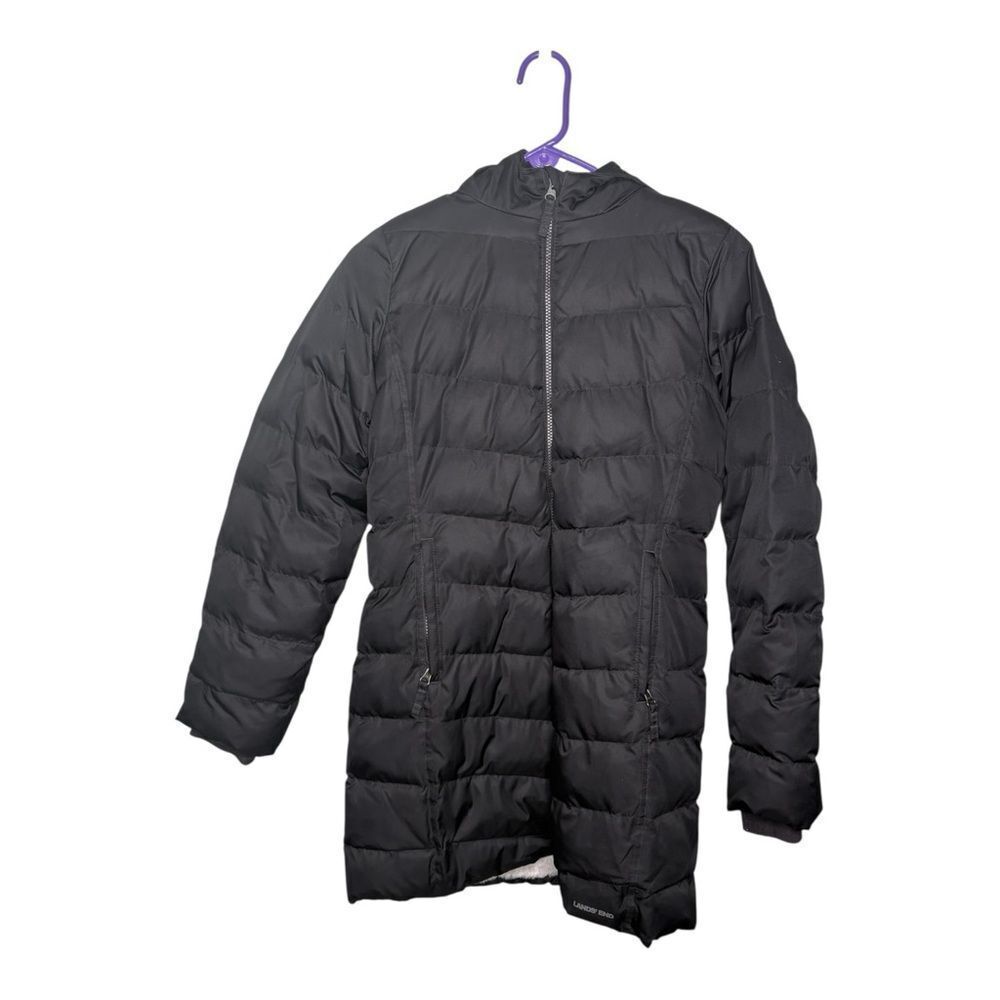 Lands' End Black Padded Faux Fur Lined Hooded Parka Jacket Kids XL 14-16